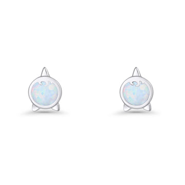 Round 9.6mm Lab Created White Opal Unicorn Stud Earring 925 Sterling Silver Wholesale